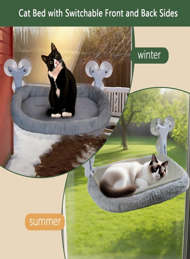 Essovee Cat Window Perch with 6 Strong Suction Cups,Mats That can be Switched Between Winter and Summer,Foldable Cordless Cat Beds Can Bear 50LBS Weight (Grey) - Image 3